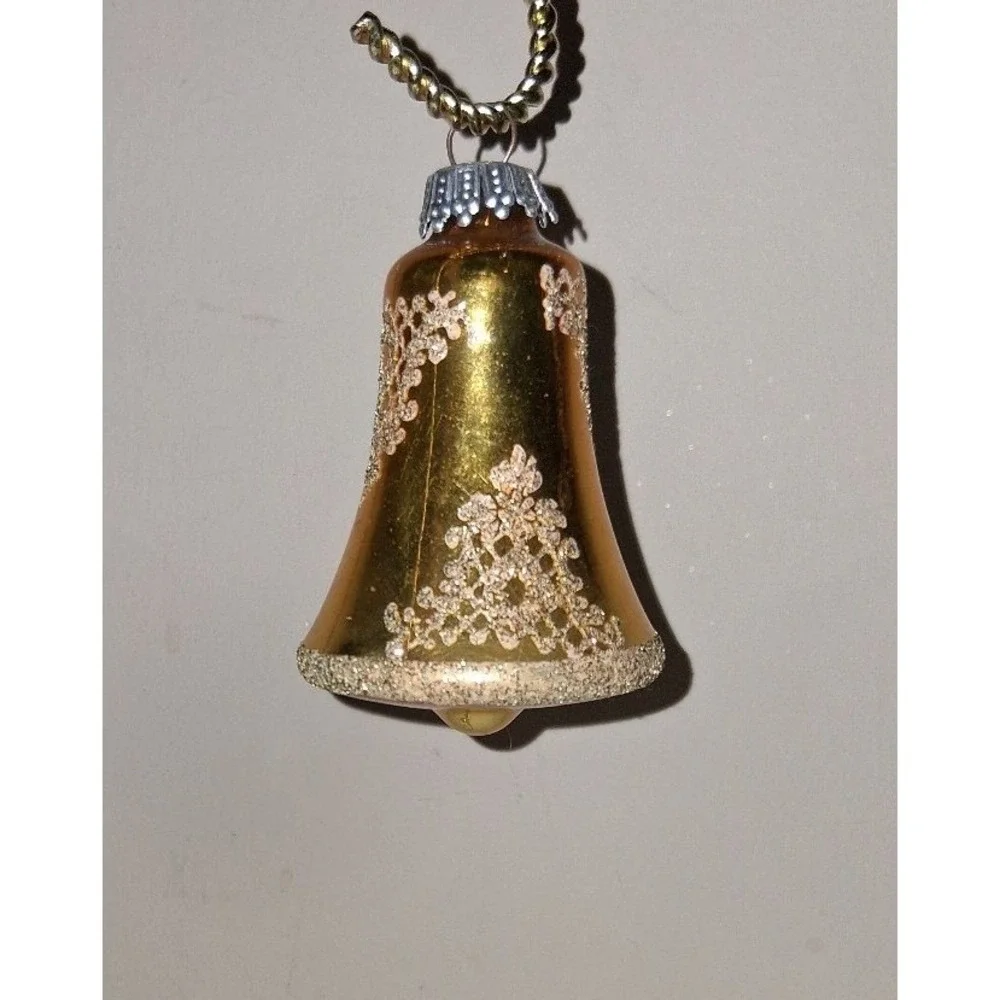 Vintage West Germany Gold Glass Bell Christmas Ornament 3